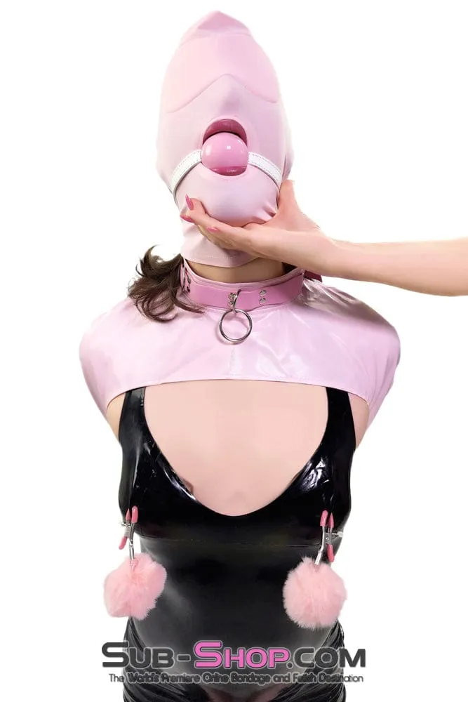 0445DL-SIS      Large Pink Pretty Sissy Slave Rubber Ballgag on BDSM Mistress White Strap