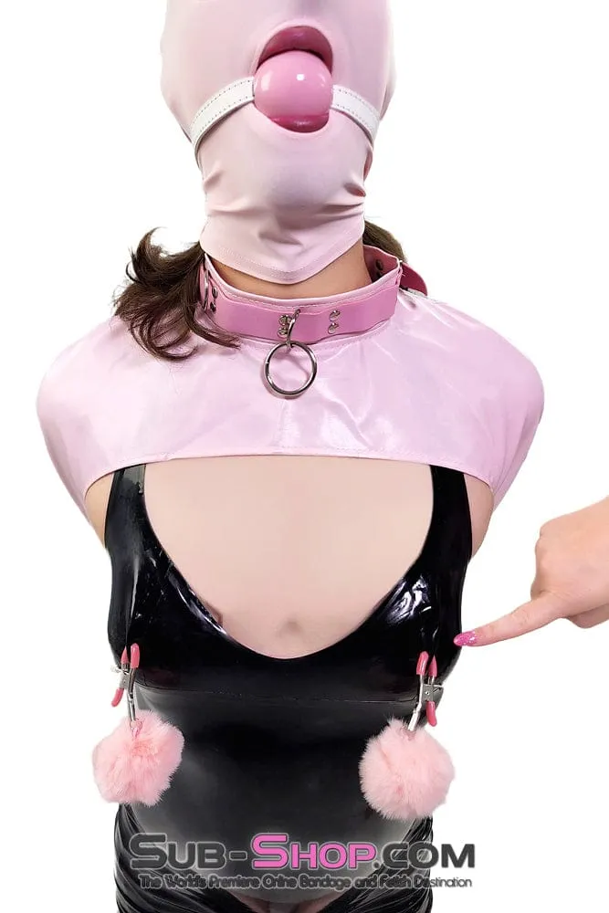 0445DL-SIS      Large Pink Pretty Sissy Slave Rubber Ballgag on BDSM Mistress White Strap