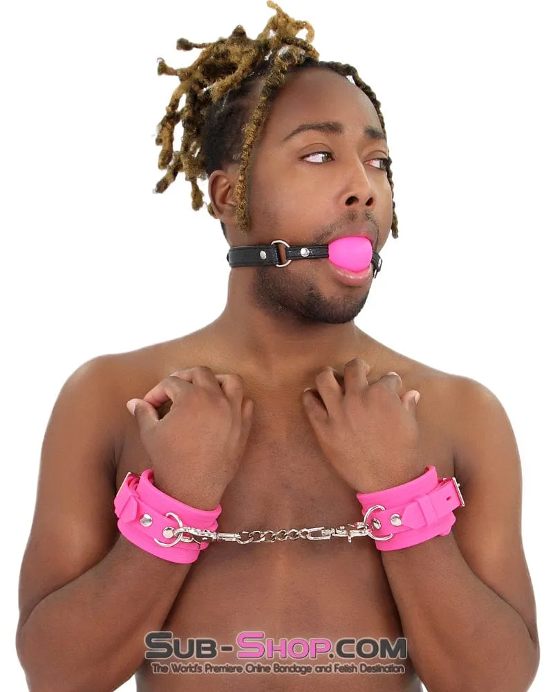 0828M-SIS      Pretty Sissy Slave Bitch Pink Sissy Humiliation Rubber Ball Gag