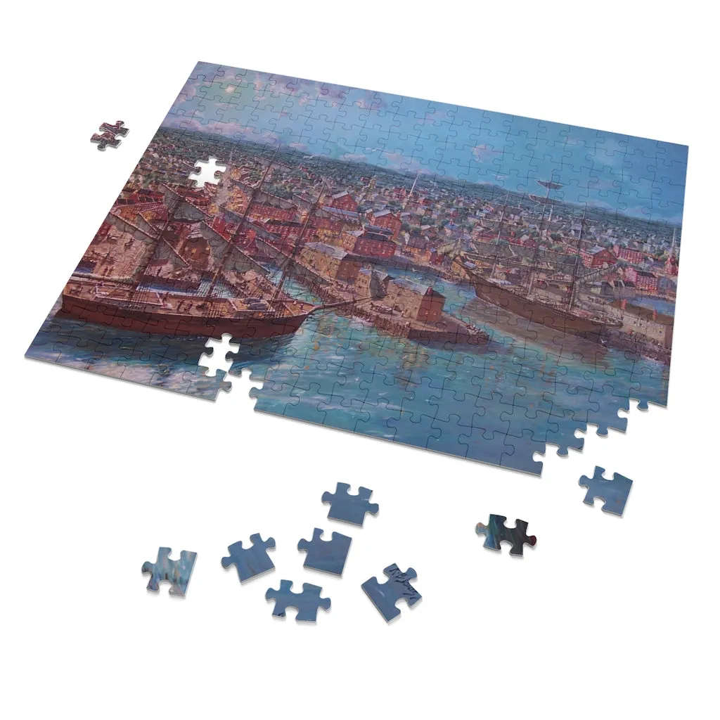 252 Piece Puzzle showing the historic oil painting 'Newburyport Harbour 1850s' by Richard Burke Jones