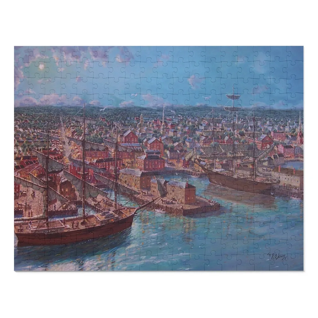 252 Piece Puzzle showing the historic oil painting 'Newburyport Harbour 1850s' by Richard Burke Jones