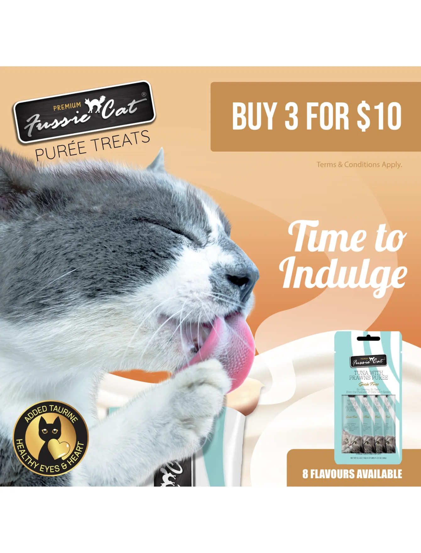 3 FOR $10: Fussie Cat Puree Premium Tuna with Ocean Fish Cat Treats 14gx4