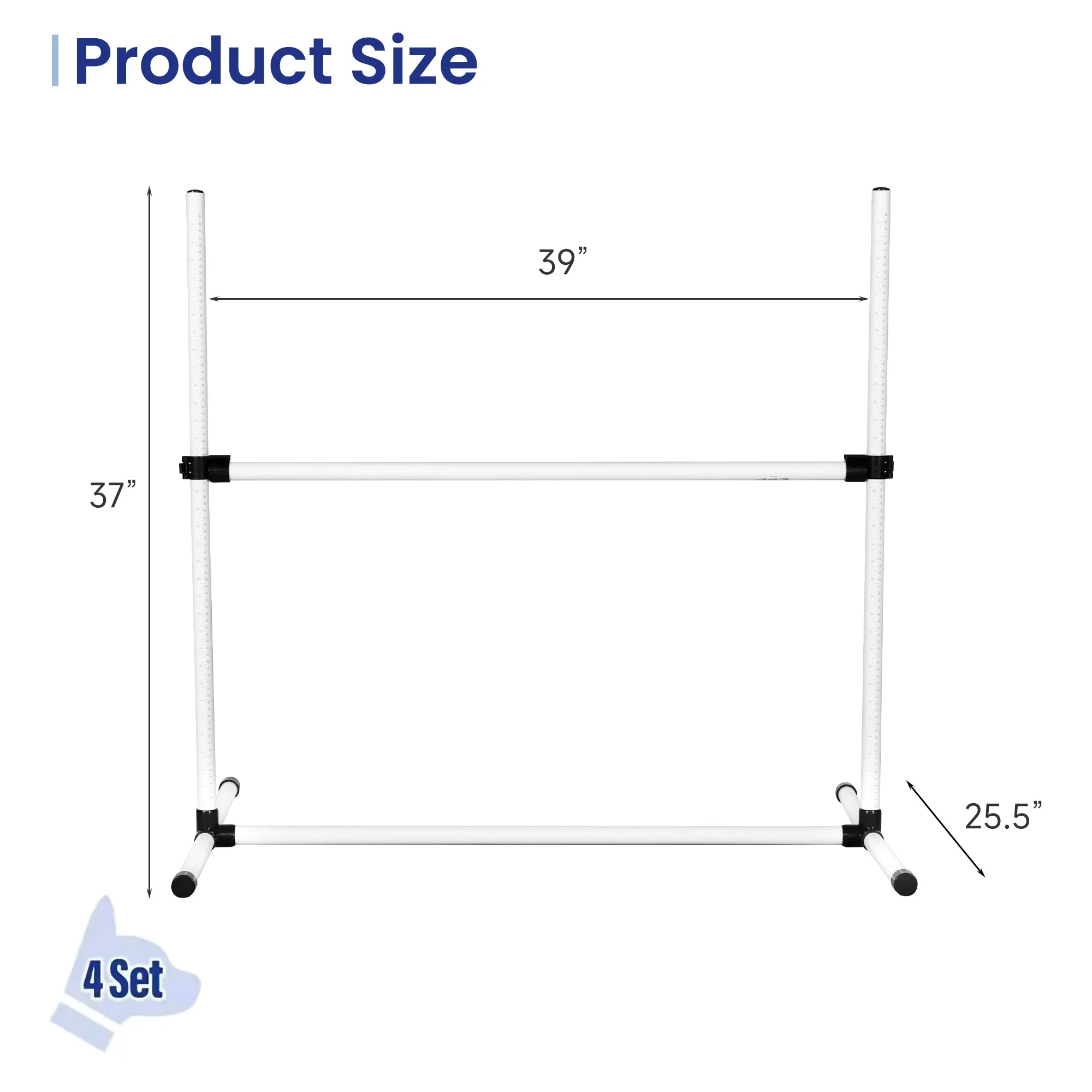 4 Pack Adjustable Dog Agility Jumps with Carry Bag Exercise Dog Jumping Hurdles for Indoor Outdoor Dog Agility Course Game, White