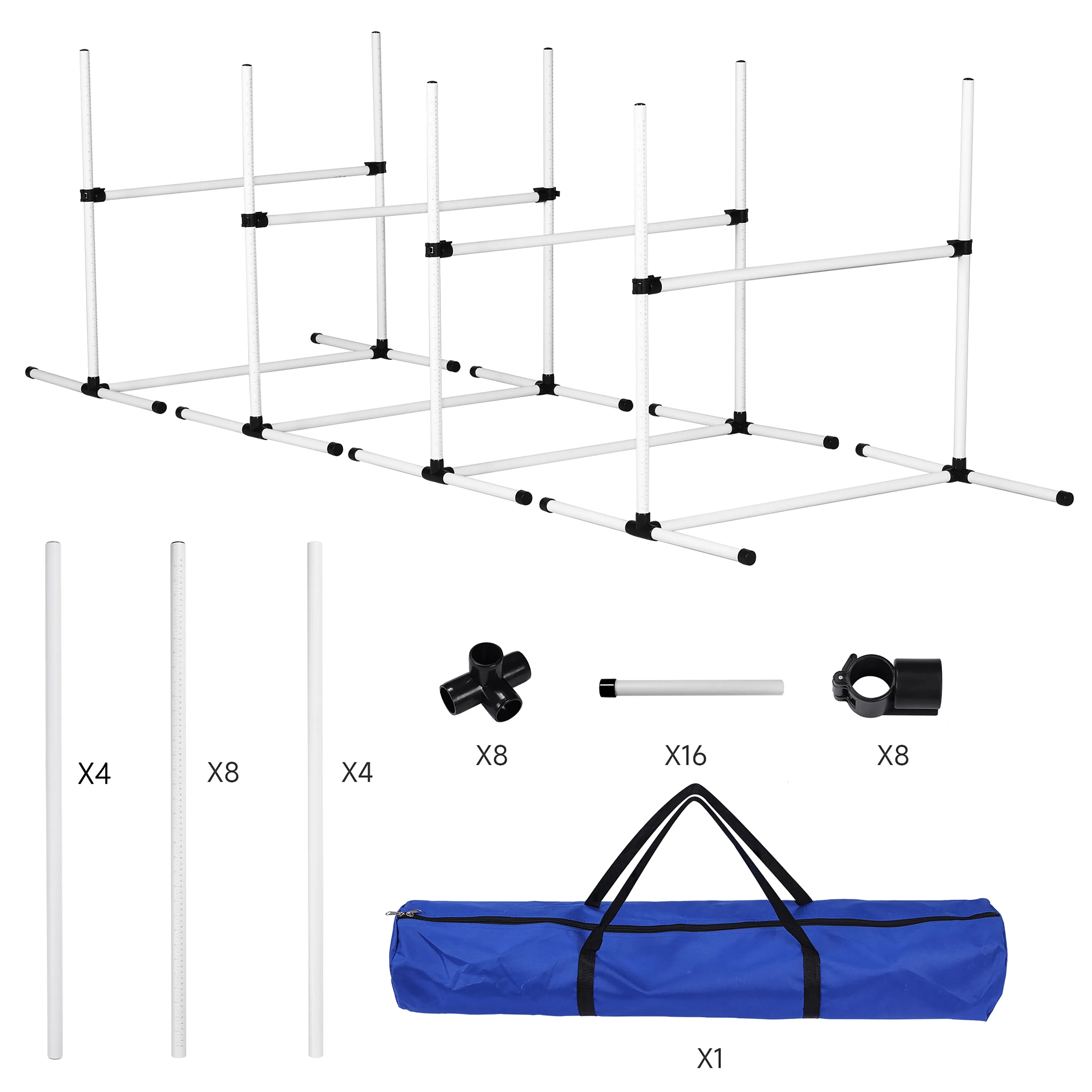 4 Pack Adjustable Dog Agility Jumps with Carry Bag Exercise Dog Jumping Hurdles for Indoor Outdoor Dog Agility Course Game, White