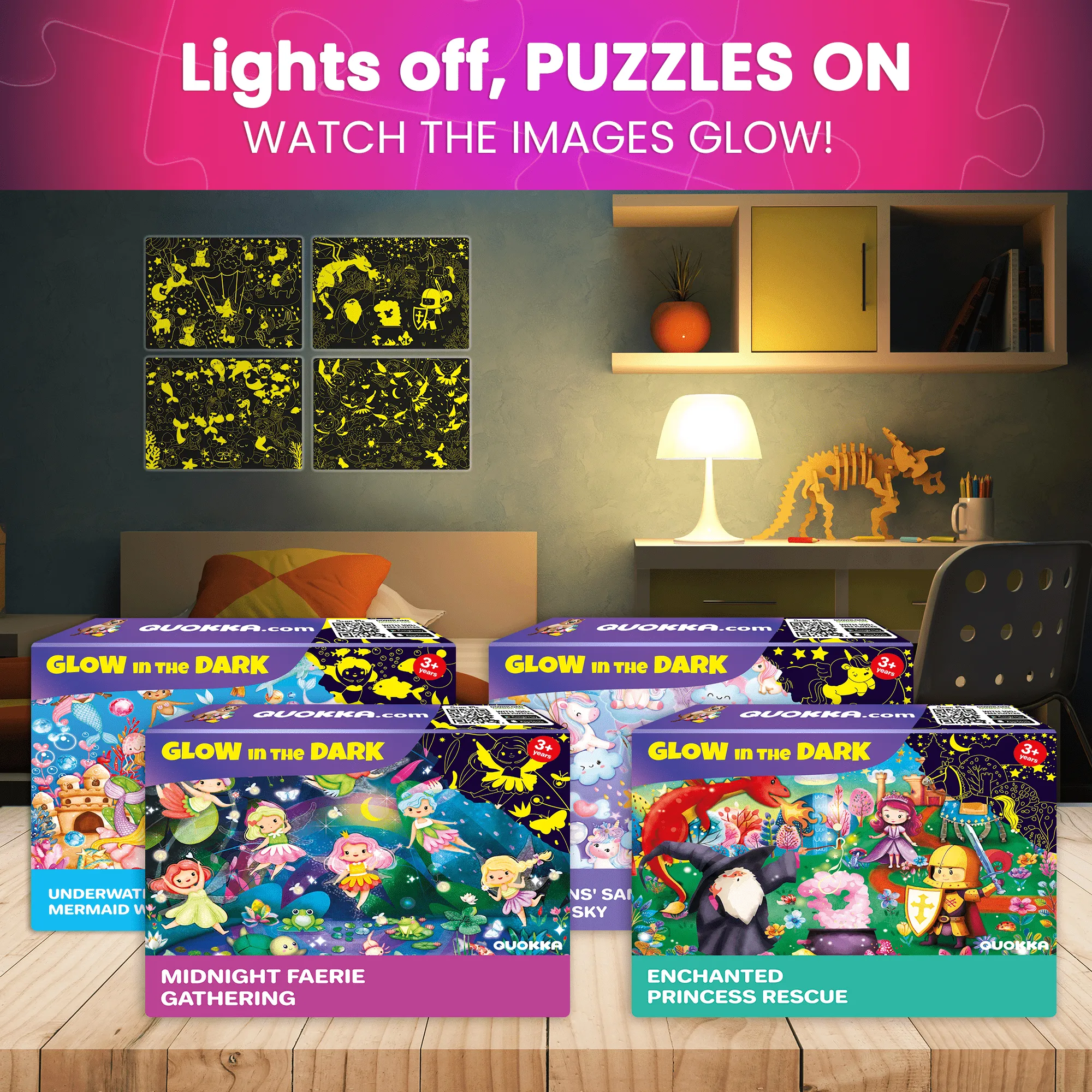 60 Piece Glow in The Dark Puzzles for Kids | Tale Heroes