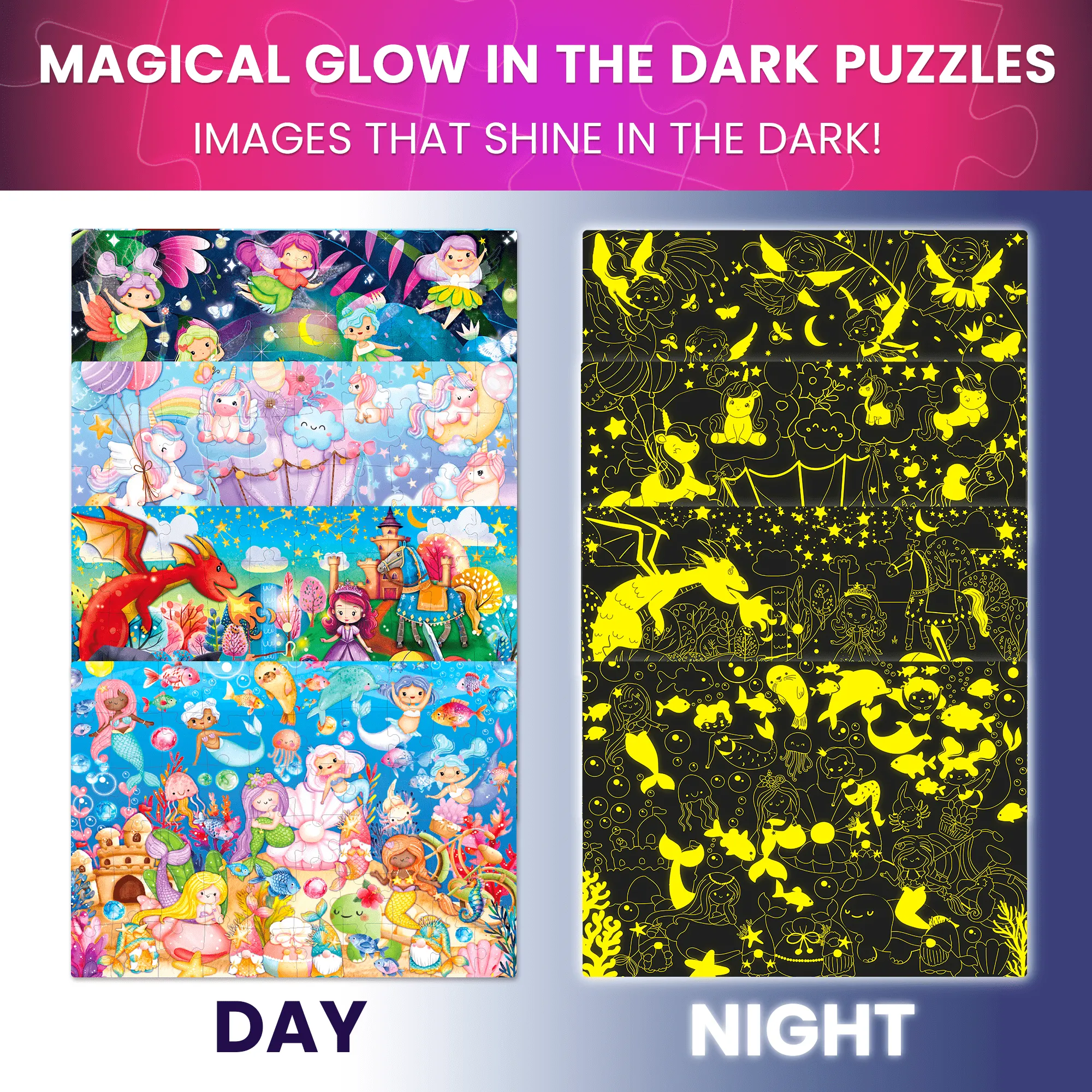 60 Piece Glow in The Dark Puzzles for Kids | Tale Heroes