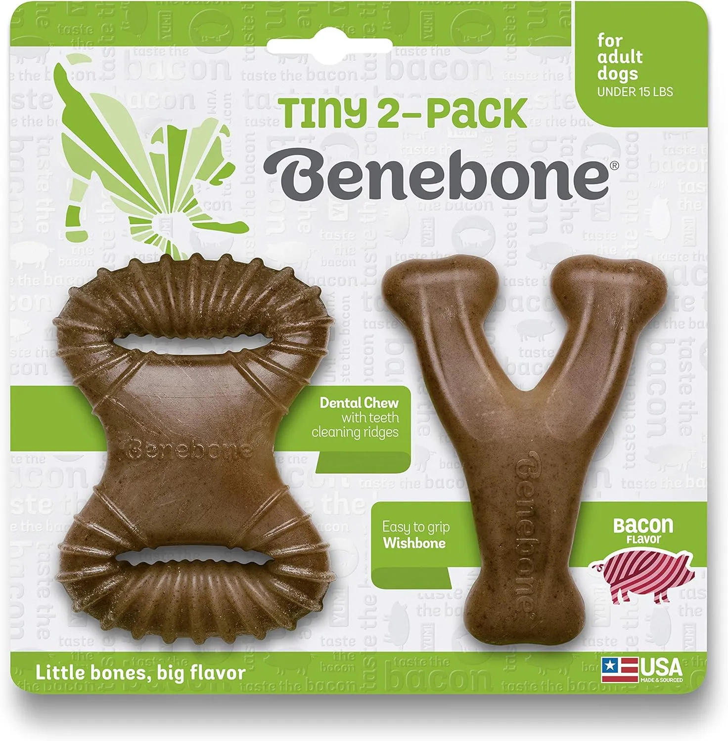 Benebone Tiny Bacon Dental Chew & Wishbone 2-Pack, Dog Toy