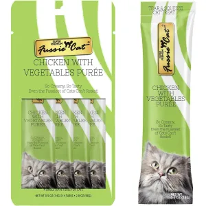 Fussie Cat Chicken Vegetables Puree Lickable Cat Treats 4 Pk