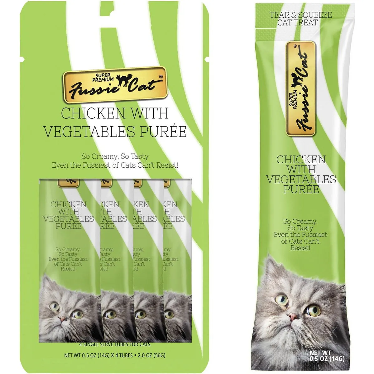 Fussie Cat Chicken Vegetables Puree Lickable Cat Treats 4 Pk