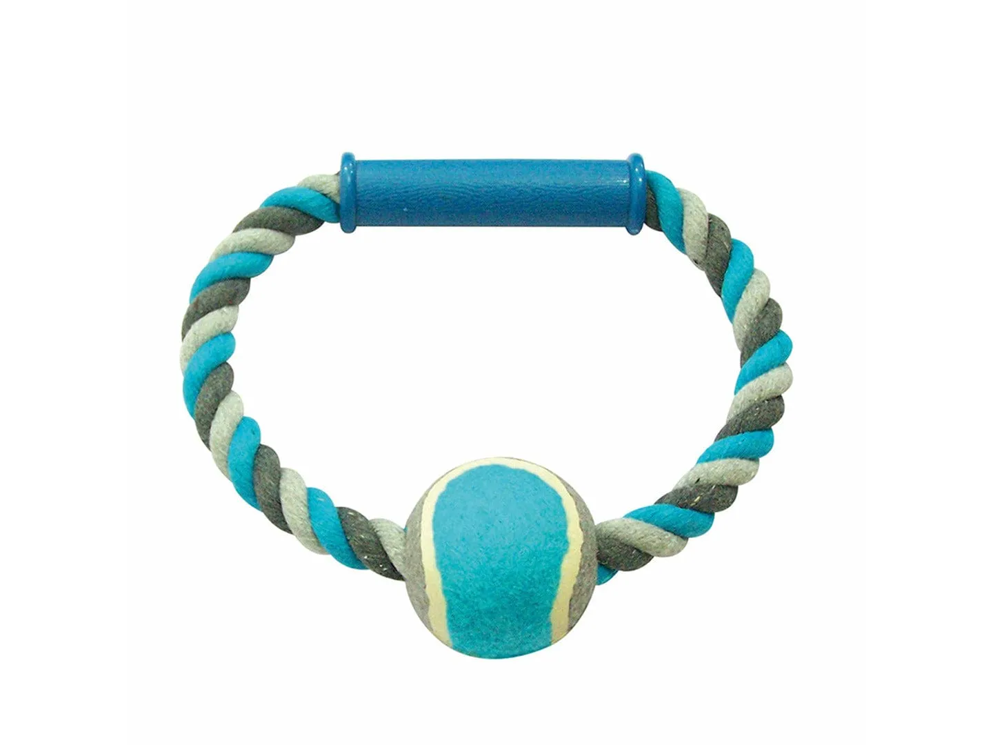 Knotted Cotton O- Pull Ring With Tennis Ball 18cm grey/blue