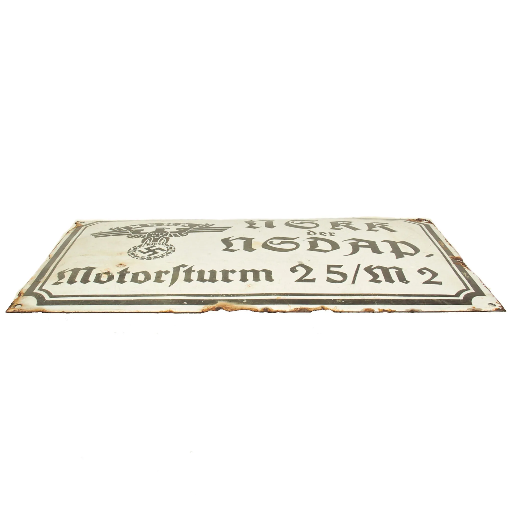 Original German WWII NSKK "Motorsturm 25 / M2" Emailleschild Enameled Steel Sign - 11 3/4" x 19 1/2"