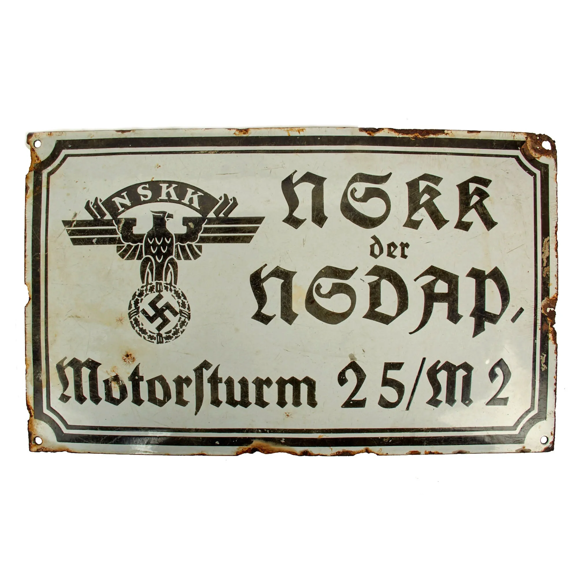 Original German WWII NSKK "Motorsturm 25 / M2" Emailleschild Enameled Steel Sign - 11 3/4" x 19 1/2"