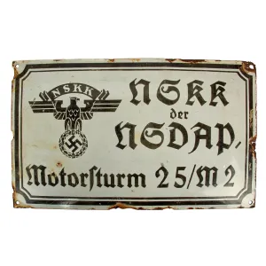 Original German WWII NSKK "Motorsturm 25 / M2" Emailleschild Enameled Steel Sign - 11 3/4" x 19 1/2"