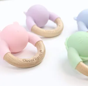 Rattle Teether Wooden   Silicone (4 Colors)