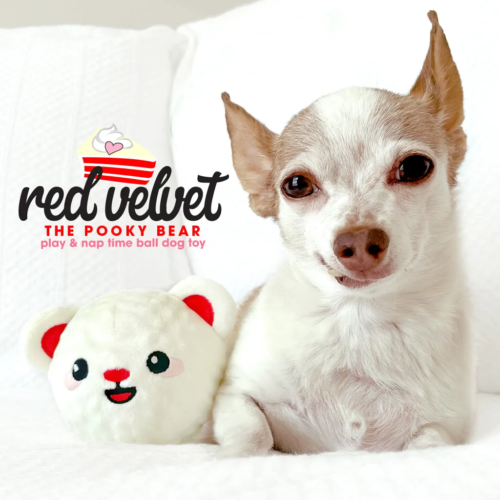 Red Velvet Pooky Bear Rough Play Squeaky Ball Dog Toy