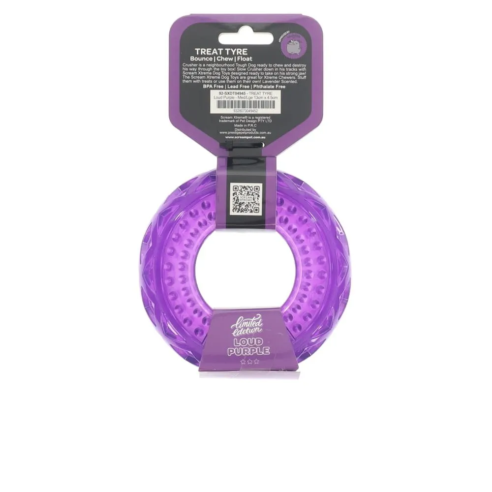 Scream Xtreme Treat Tyre Lavender Scented Dog Toy Medium/Large