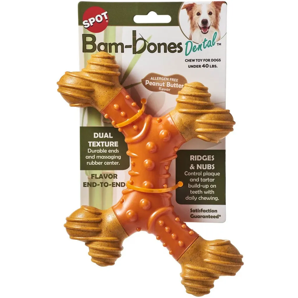 Spot Bam-Bones Dental X-Bone Peanut Butter Flavor Dog Chew Toy