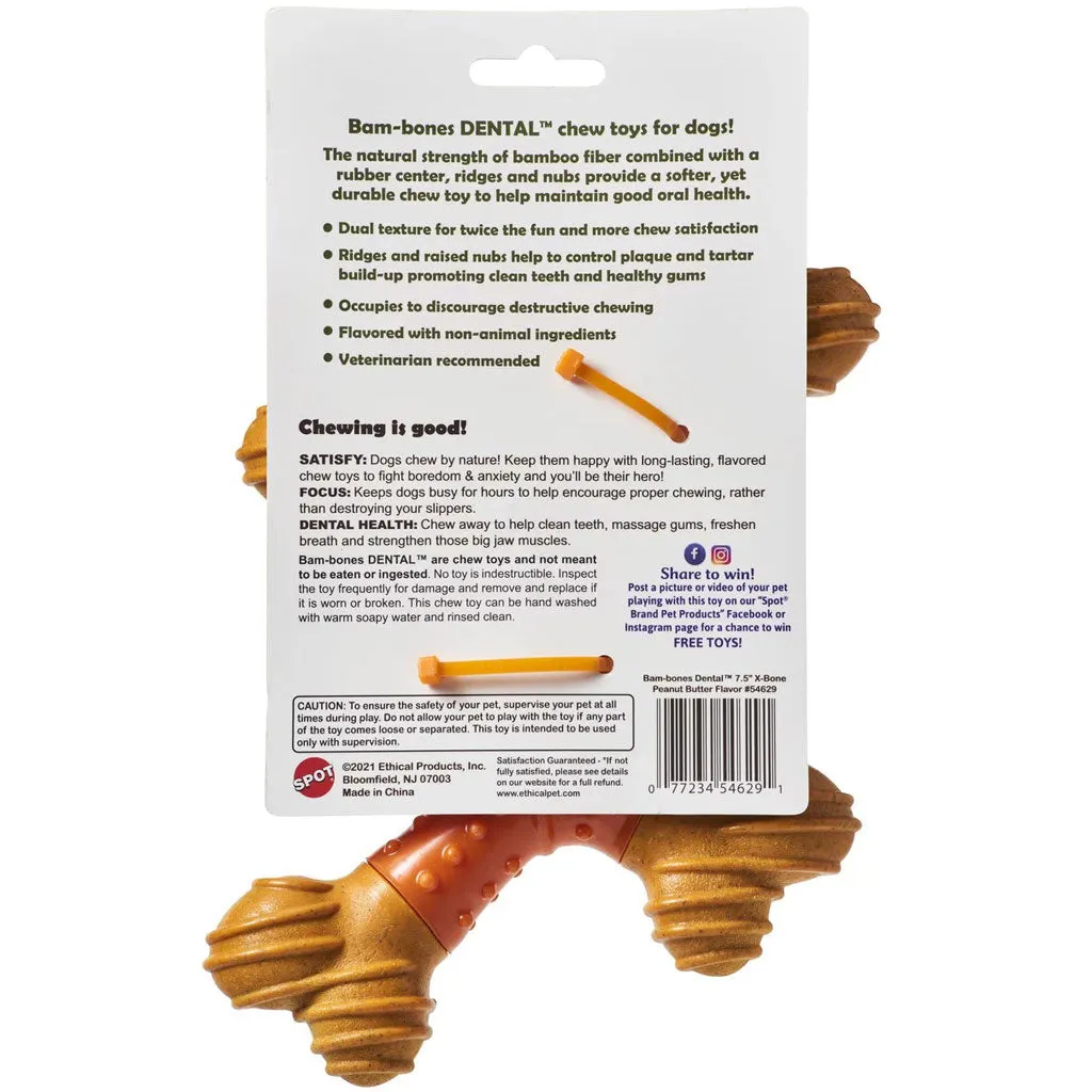 Spot Bam-Bones Dental X-Bone Peanut Butter Flavor Dog Chew Toy