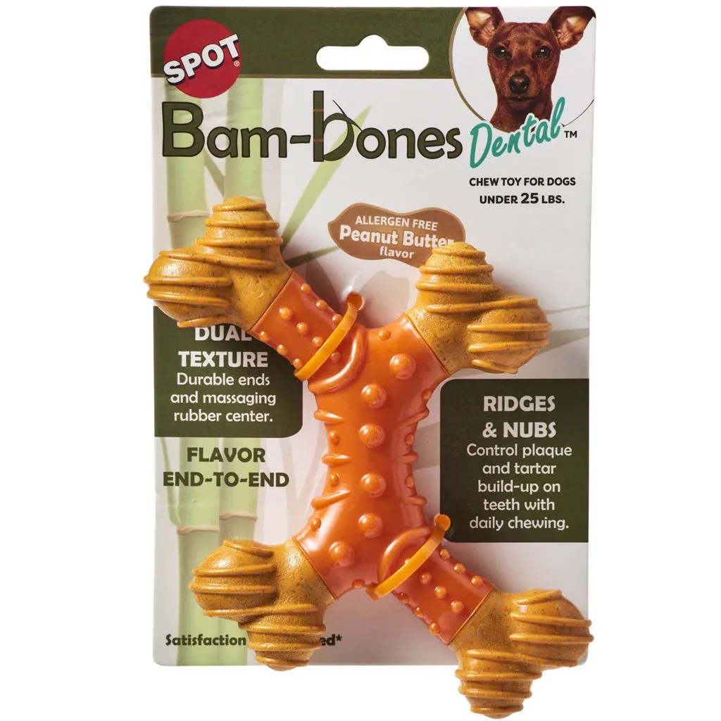 Spot Bam-Bones Dental X-Bone Peanut Butter Flavor Dog Chew Toy